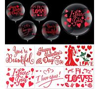 Lot de 24 ballons bobo transparents de 45,7 cm avec 12 feuilles d'autocollants pour la Saint-Valentin et la décoration de fête d'anniversaire de mariage avec inscription « I Love You » pour filles et