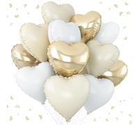 Lot de 24 ballons en aluminium en forme de cœur, 45,7 cm, crème, beige, doré et blanc, décoration de fête, d'anniversaire, mariage, Saint-Valentin, fiançailles