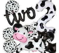 Lot de 24 ballons en mylar en forme de vache à grande vache pour décoration de 2e anniversaire - 101,6 cm - Numéro 2 - Bannière de lettres - Ballons pour fête prénatale, cowgirl sur le thème des