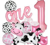 Lot de 24 ballons en mylar en forme de vache rose de 101,6 cm en forme de vache pour fête prénatale pour fille ou 1e anniversaire sur le thème des animaux de la ferme