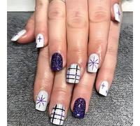 Lot de 24 bandes de faux ongles de Noël à coller sur les ongles - Flocons de neige - Couverture courte complète à coller - Pour femmes