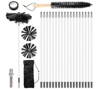 Lot de 24 barres de brosse de cheminée avec 18 tiges flexibles de 410 mm + 2 têtes de brosse de 150 mm + 1 longue brosse en bois + accessoires, kit de brosse de nettoyage pour cheminée, tuyau d'égout