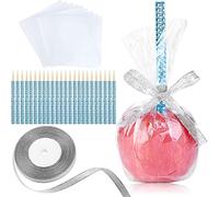 Lot de 24 bâtonnets en bambou pour pommes confites, caramel et pomme en bois avec strass, friandises aux fruits, pour table de dessert, thé, fête, anniversaire, mariage, buffet (bleu)