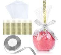 Lot de 24 bâtonnets en bambou pour pommes confites, caramel et pomme en bois avec strass, friandises aux fruits, pour table de dessert, thé, fête, anniversaire, mariage, buffet (doré)