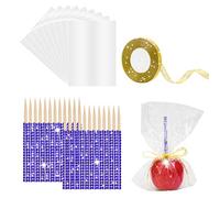 Lot de 24 bâtons de bambou Candy Apple avec 30 sacs à bonbons et 1 rouleau de ruban pailleté de 22 m, brochettes pointues en bois de pomme caramel pour Noël/fête DIY Candy Apple Kits-B
