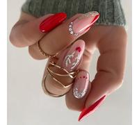 Lot de 24 beaux ongles artificiels en forme d'amande à coller - Motif élan - Couverture complète - À coller - En forme d'amande - À coller