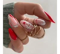 Lot de 24 beaux ongles artificiels en forme d'amande scintillante - Pour Noël