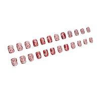 Lot de 24 beaux ongles artificiels en forme de cane bonbon de Noël - Collage complet sur les ongles - Presse carrée courte sur les ongles