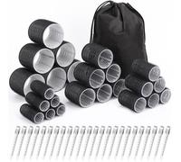 Lot De 24 Bigoudis (6 Jumbo, 6 Grands, 6 Moyens, 6 Petits) Et 24 Pinces Pour Toutes Les Longueurs De Cheveux (Noir)