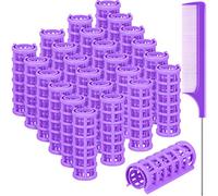 Lot de 24 bigoudis à clipser en plastique de petite taille avec peigne à queue en acier pour cheveux courts et longs (2,9 x 6,7 cm, violet)