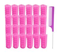 Lot de 24 bigoudis en plastique sans chaleur de 2 cm pour salon de coiffure (rose)