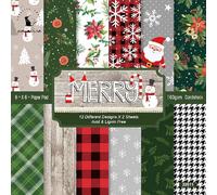 Lot de 24 blocs de papier pour scrapbooking de Noël - 15,2 x 15,2 cm - Papier cartonné pour loisirs créatifs - Album photo de vacances - Origami - Fond décoratif - Pour fabrication de cartes (Père