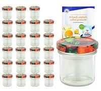 Lot de 24 bocaux 167 ml Couvercle couleur décor de fruits To 66 avec diamant gelier magique recettes, pots de confiture, Verres, bocaux, verres
