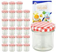 Lot de 24 bocaux 167 ml Couvercle couleur rouge blanc à carreaux To 66 avec diamant gelier magique recettes, pots de confiture, Verres, bocaux, verres