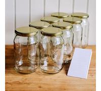 Lot de 24 bocaux de conservation Weck 900 ml avec couvercle à visser et couvercles dorés - Étiquettes incluses