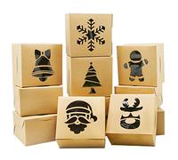 Lot de 24 boîtes à biscuits de Noël en carton kraft avec fenêtre pour pâtisseries, cupcakes, brownies, cookies, beignets, cadeaux - Marron - 10,2 x 10,2 x 6,3 cm