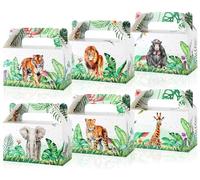 Lot de 24 boîtes à dragées pour fête d'anniversaire sur le thème des animaux de safari, décorations de fête sur le thème de la jungle sauvage, boîtes à friandises pour animaux sauvages, forêts