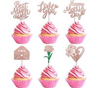Lot de 24 boîtes aux lettres « Happy Mother's Day » - Décoration de gâteau - Décoration de gâteau - Pour la fête des mères - Or rose