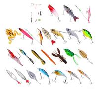 Lot de 24 boîtes d'appâts de pêche avec plusieurs leurres pour bar et truite conçus avec une action naturelle de nage et des hameçons barbelés emballés dans un étui portable