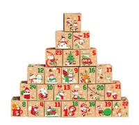 Lot de 24 boîtes en papier pour calendrier de l'Avent - 7 x 7 x 7 cm - À remplir avec des friandises, des bijoux ou des mini cadeaux - Emballage décoratif de vacances avec motifs Père Noël et bonhomme