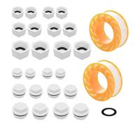 Lot de 24 bouchons d'obturation pour conduite d'eau, 1/2, 3/4", 1", avec rondelle et 2 rouleaux de ruban d'étanchéité en plastique, filetage intérieur et extérieur, pour machine à laver