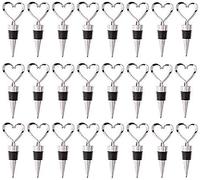 Lot de 24 bouchons pour bouteilles de vin, en forme de cœur et boisson, avec sac transparent, blanc pour mariage, fête