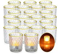 Lot de 24 bougeoirs en Verre Transparent avec Bord doré en Relief pour Centre de Table, Mariage, Anniversaire, décoration de Vacances