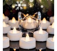 Lot de 24 bougies chauffe-plat LED à piles, longue durée de 150 heures, bougies chauffe-plat réalistes pour Halloween, Noël, décoration de table de mariage, 3,8 cm de profondeur x 3,2 cm de hauteur