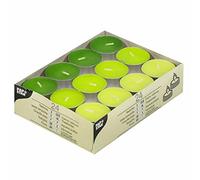 Lot de 24 bougies chauffe-plats Ø 38 mm x 16 mm couleurs kiwi, vert kiwi, vert mai