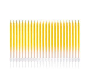 Lot de 24 bougies colorées dégradées pour gâteau d'anniversaire avec paillettes dorées, longues et fines, pour cupcakes et enfants (jaune dégradé)