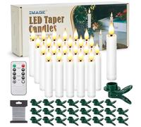 Lot de 24 bougies coniques LED - Sans flamme - Sans flamme - Ivoire - Avec design d'arbre de Noël à clipser - Télécommande à 10 touches avec minuterie - Lumière blanche chaude - Fonctionne avec piles