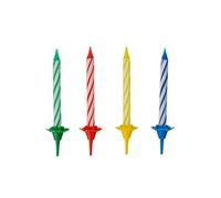 Fackelmann Bougies pour gâteau 52507 – Lot 24 bougies + 12 bobèches, cire/plastique, 6 cm, assorties