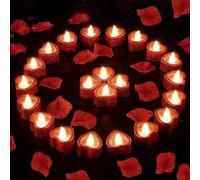 Lot de 24 bougies lumineuses à LED romantiques en forme de cœur, décoration romantique pour la Saint-Valentin, sans flamme, table de mariage