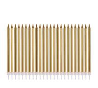 Lot de 24 bougies métalliques « Happy Birthday » pour décoration de gâteau d'anniversaire - Longues et fines - Pour décoration de fête de mariage (doré métallique)