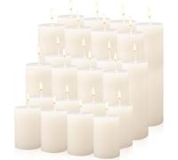 Lot de 24 Bougies Piliers Ivoire Non Parfumées, 3 Tailles, Bougies Blanches Anti-goutte et Sans Fumée pour Mariage, Cérémonie, Veillée, Urgence, Décoration Maison, 24/45/60h de Combustion