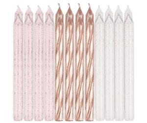 Lot de 24 bougies spirales à paillettes or rose, 8,9 cm - Design élégant, parfaites pour les anniversaires, mariages, anniversaires et célébrations