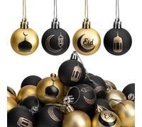 Lot de 24 Boules de décoration à Suspendre pour Ramadan et Mubarak, 4 cm, Noir et doré