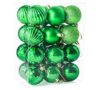 Lot de 24 boules de décoration de sapin de Noël à paillettes incassables pour sapin de Noël à suspendre - 60 mm - Vert