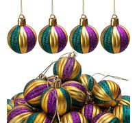 Lot de 24 boules de Mardi Gras à paillettes incassables à suspendre - Boules d'arbre violettes, dorées et vertes - 4,1 cm