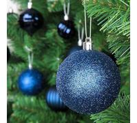 Lot de 24 boules de Noël à suspendre pour arbres et fêtes de fin d'année, ensemble de décorations en plastique incassable (bleu)