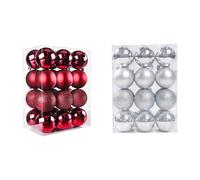 Lot de 24 boules de Noël classiques de 6 cm avec cordons incassables - Pour décoration de sapin de Noël - Une sensation chaleureuse et joyeuse de Noël - (F)