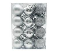 Lot de 24 boules de Noël de 30 mm - Décoration incassable - Mini boules à suspendre pour sapin de Noël - Vacances - Décoration de fête de mariage - Argenté