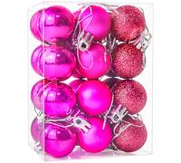 Lot de 24 boules de Noël de 30 mm, mini boules de décoration de sapin de Noël, petites boules à suspendre pour sapin de Noël, vacances, décorations de fête de mariage, rose rouge