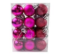 Lot de 24 boules de Noël incassables de 30 mm à suspendre pour sapin de Noël, fêtes, mariage, rouge rose