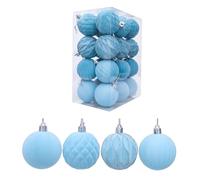 Lot de 24 boules de Noël décoratives pour sapin de Noël, bleu lac | Boules de Noël incassables pour sapin de Noël, porte de cheminée, couronne, vitrine