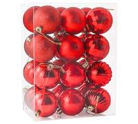 Lot de 24 boules de Noël en plastique incassable à paillettes pour maison, fête, mariage, vacances - Rouge - 60 mm