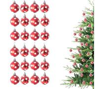 Lot de 24 Boules de Noël incassables à Pois Rouges et Blancs - Décorations pour Sapin de Noël - 30 mm - Décorations de Noël à Suspendre - Brillantes, Mates, pailletées