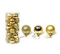 Lot de 24 boules de Noël incassables à suspendre pour sapin de Noël - Décorations de fête de mariage - Cadeau de Noël - Doré - 6 cm