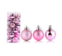 Lot de 24 boules de Noël incassables à suspendre pour sapin de Noël, vacances, mariage, maison, festival, cadeaux de Noël, rose, 8 cm