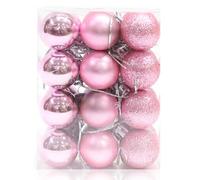 Lot de 24 boules de Noël incassables de 30 mm - Mini boules de Noël à suspendre pour sapin de Noël, vacances, mariage, décoration de fête - Rose